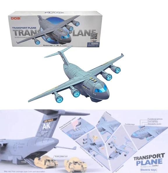 A400A Askeri Kargo Uçağı - 35cm Sesli Işıklı ve Hareketli + 3 Mini Tank - Tank Atma Özellikli ürün görseli 1