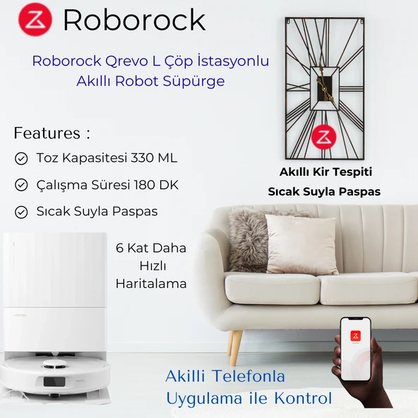 Roborock Qrevo L Çöp Istasyonlu Akıllı Robot Süpürge + Aprilla  Şarjlı Araç Süpürgesi Hediye ürün görseli 1