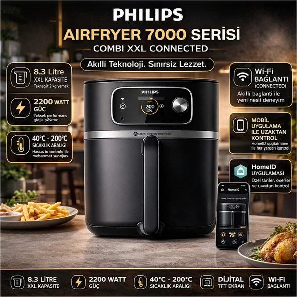 Philips Airfryer 7000 Serisi  Combi Xxl Connected 8.3 Lt Yağsız Fritöz, +  Dijital Mutfak Tartısı Hediye ürün görseli 1