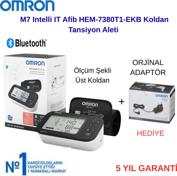 Omron M7 Intelli It Afib HEM-7380T1-EKB Koldan Tansiyon Aleti+Orjinal Adaptör Hediye ürün görseli 1