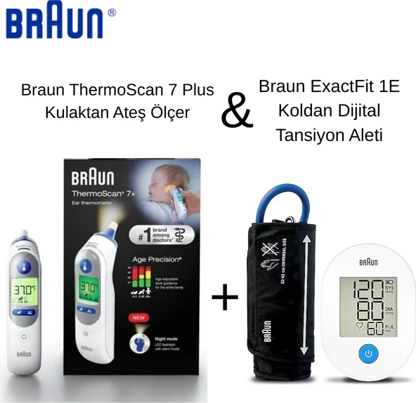 Braun Thermoscan 7 Plus Irt 6525 Kulaktan Ateş Ölçer + Braun Exactfit 1e BUA4000EU Koldan Tansiyon Ölçer Ikisi Bir Yerde ürün görseli 1