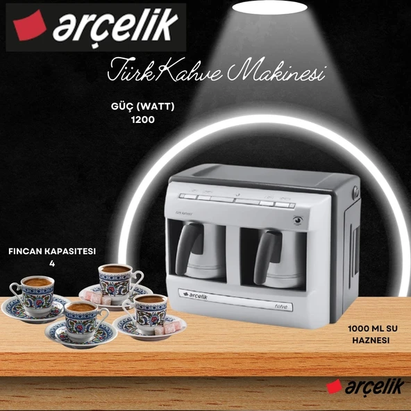 Arçelik K 3170 70.yıl Otomatik Türk Kahve Makinesi 4 Fincan Kapasitesi Gümüş Renk Modern Tasarım ürün görseli 1