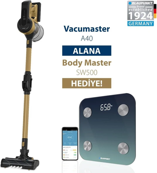 Blaupunkt A40 Vacumaster Kablosuz Dikey Süpürge + Blaupunkt SW500 Body Master Smart Tartı ürün görseli 1