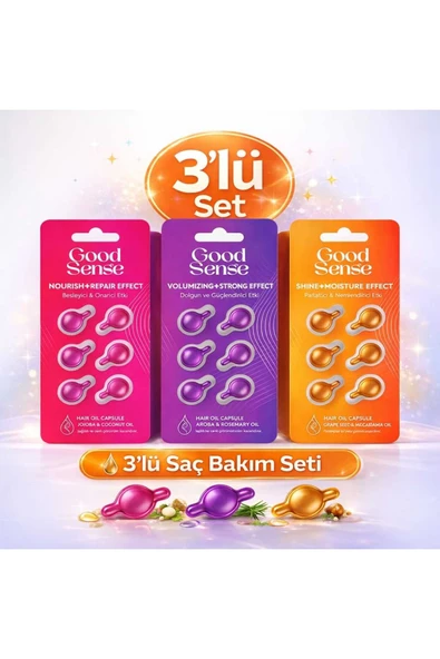 3’lü Saç Bakım Kapsülü Seti Argan Biberiye Jojoba Macadamia Onarıcı Parlaklık Serum ürün görseli 1