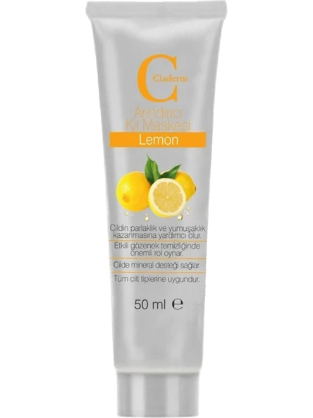 Claderm Limon Özlü Yüz Maskesi - Canlandırıcı ve Aydınlatıcı Kil Maskesi, 50 ml, Tüm Cilt Tipleri için Gözenekleri Temizleyen ürün görseli 1