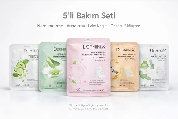 5’li Kağıt Yüz Maskesi Seti – Nemlendirici, Leke Karşıtı, Sıkılaştırıcı, Arındırıcı ve Onarıcı Sheet Mask Seti (Aloe Vera, Cica, Panthenol) ürün görseli 1