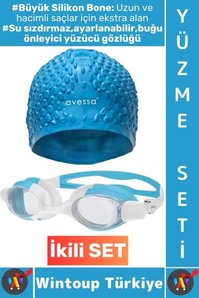 #YüzmeSeti Büyük Beden Silikon Bone Ayarlanabilir Su Geçirmez Buğu Önleyici Yüzücü Gözlüğü İkili Set ürün görseli 1