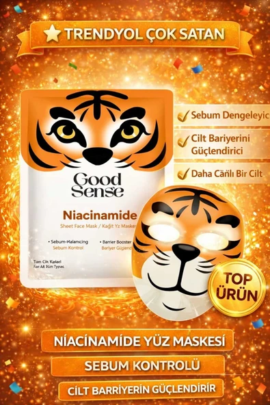 Tiger Desenli Niacinamide Kağıt Yüz Maskesi Sebum Dengeleyici Gözenek Sıkılaştırıcı Bakım ürün görseli 1