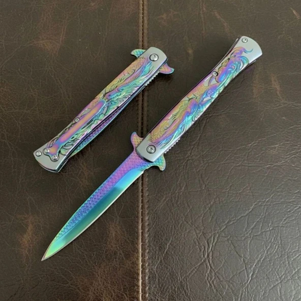 Knivox Browning Rainbow Titanyum Kaplama Ejderha İşlemeli Kamp Çakısı ürün görseli 1