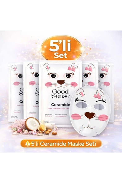 5’li Rabbit Ceramide Kağıt Yüz Maskesi Nemlendirici Cilt Bariyeri Güçlendirici Set ürün görseli 1