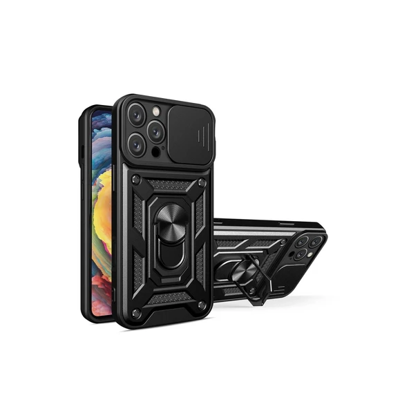 Apple İphone 16 Pro Kılıf Pars Lens Yüzüklü Silikon - Siyah ürün görseli 1