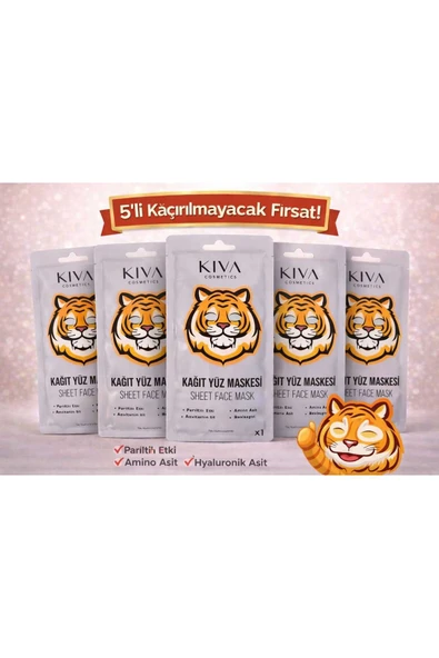 Kaplan 5’li Kağıt Yüz Maskesi Seti Hyaluronik Asit Sheet Face Mask Cilt Bakım Maskesi ürün görseli 1