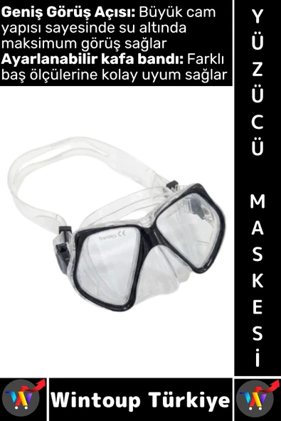 #Gözlük Konforlu Sızdırmaz Buğu Önleyici Temperli Cam Ayarlanabilir Deniz Dalış Yüzücü Maskesi Siyah ürün görseli 1