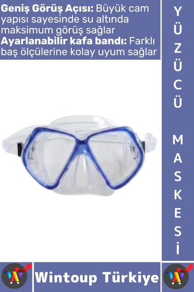 #Gözlük Konforlu Sızdırmaz Buğu Önleyici Temperli Cam Ayarlanabilir Deniz Dalış Yüzücü Maskesi Mavi ürün görseli 1