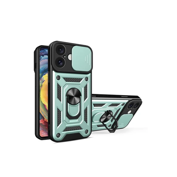 Apple İphone 16 Kılıf Pars Lens Yüzüklü Silikon - Yeşil ürün görseli 1