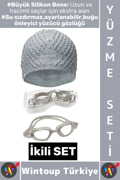 #YüzmeSeti Ayarlanabilir Su Geçirmez Buğu Önleyici Yüzücü Gözlüğü Büyük Beden Silikon Bone İkili Set ürün görseli 1