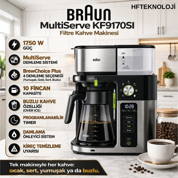 Braun Multiserve Kahve MAKINESI(KF9170SI )+ Dijital Mutfak Tartısı Hediye ürün görseli 1