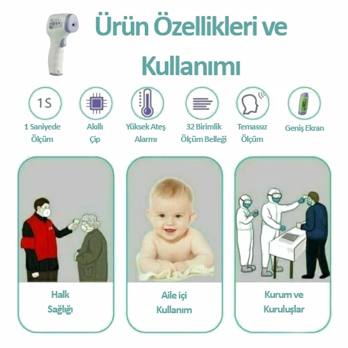 Temassız Ateş Ölçer Vücut ve Alından Termometre - Resim 6