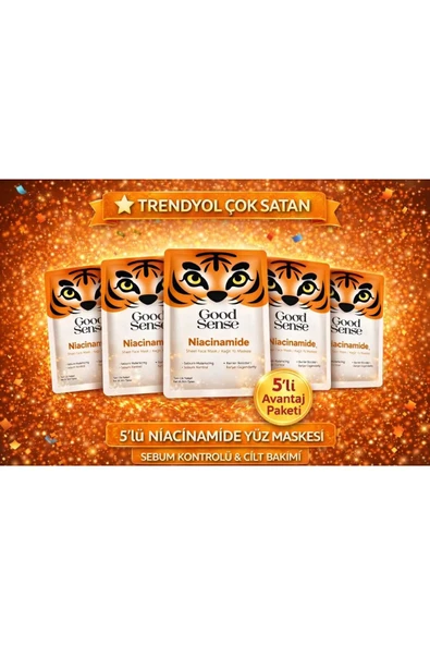 5’li Kaplan Desenli Niacinamide Kağıt Yüz Maskesi Sebum Dengeleyici Cilt Bakım Seti ürün görseli 1