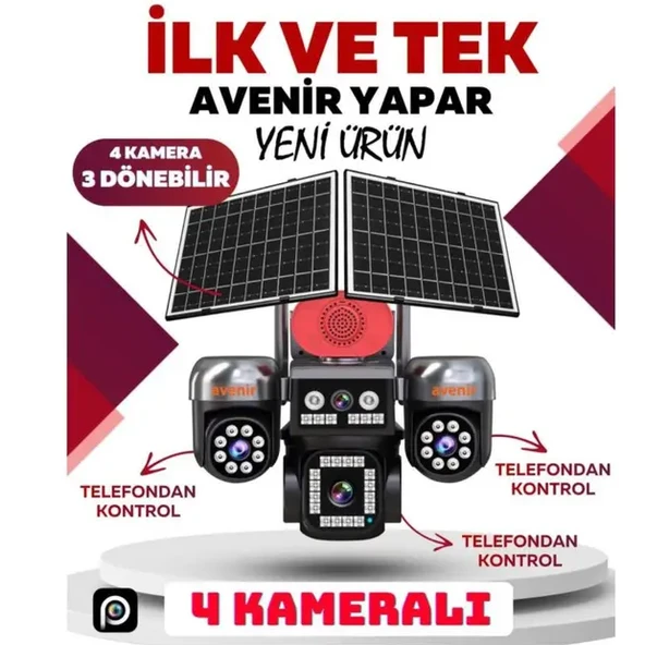 AV-S446 12MP 4 Kameralı PTZ 4G Sim Kartlı Solar Kamera ürün görseli 1