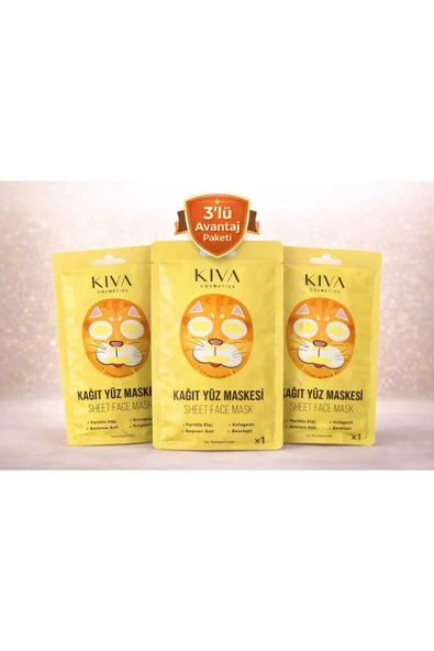 Kedi 3’lü Sheet Face Mask Seti Kolajen Amino Asit Kağıt Yüz Maskesi ürün görseli 1