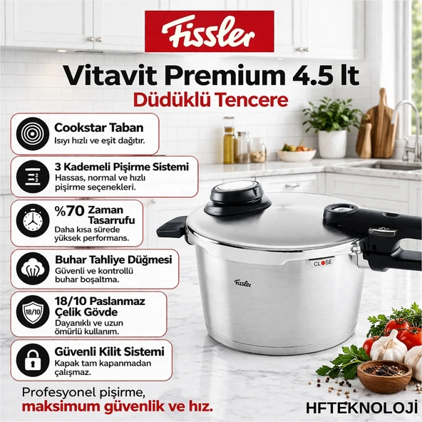 Fissler Vitavit Premium Düdüklü Tencere 4,5 Lt + Dijital Mutfak Tartısı Hedeiye ürün görseli 1