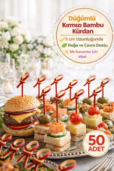 50’li Paket I 9 cm Düğümlü Kırmızı Bambu Kürdan Kokteyl Kürdan Sunum Çubuğu Aperatif Kürdan ürün görseli 1
