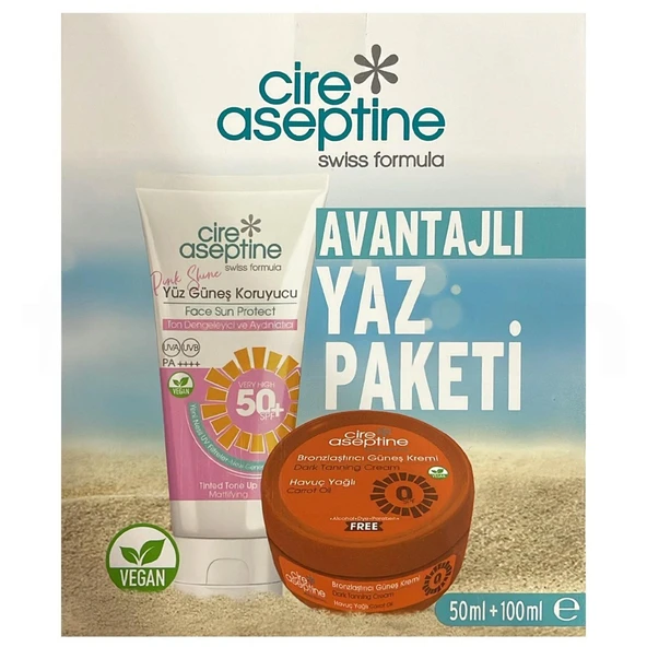 Cire Aseptine Yüz Güneş Koruyucu Aydınlatıcı 50ml + Bronzlaştırıcı Güneş Kremi 100ml ürün görseli 1