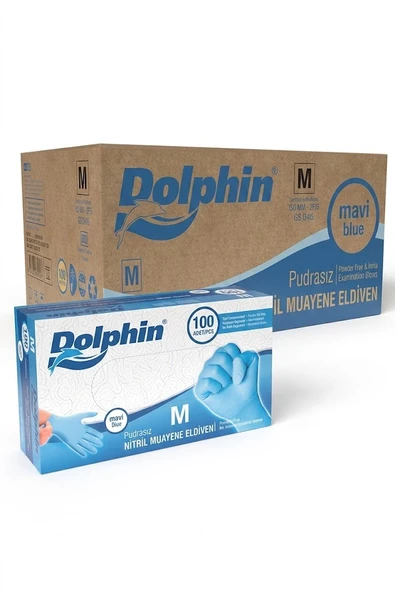 ŞeyliŞeyler - Dolphin Mavi Nitril Eldiven Pudrasız 5 Kutu - M Beden Muayene Eldiveni ürün görseli 1