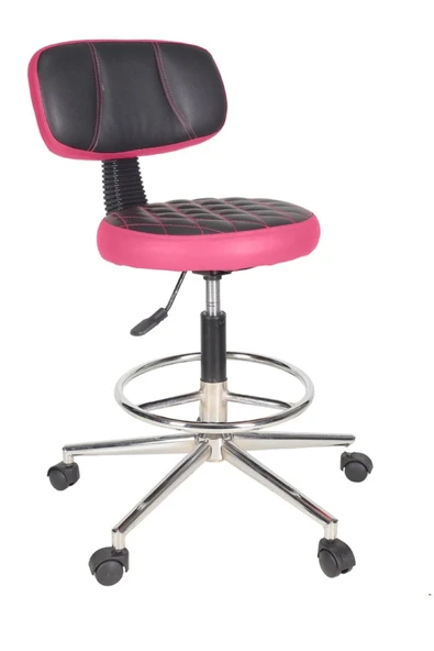 Gizmo Ofis Büro Döner Tekerlekli Çalışma Kasiyer Hekim Ayarli Tabure Sandalyesi B1000 Pembe ürün görseli 1