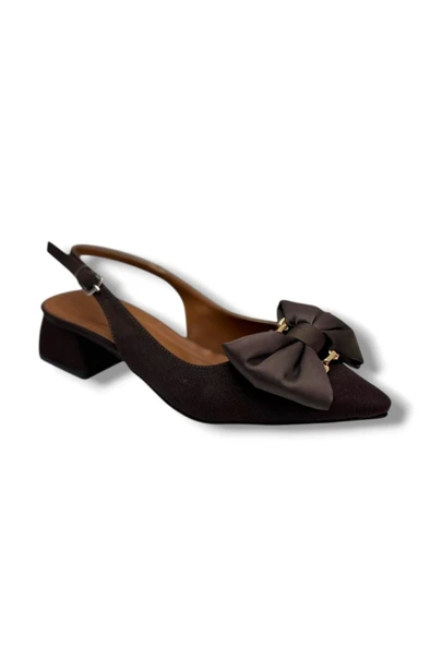 C-Shoes Mr151-26 Saten Tokalı Fiyonk Kısa Kare Topuk Arkası Açık Kadın Ayakkabı ürün görseli 1