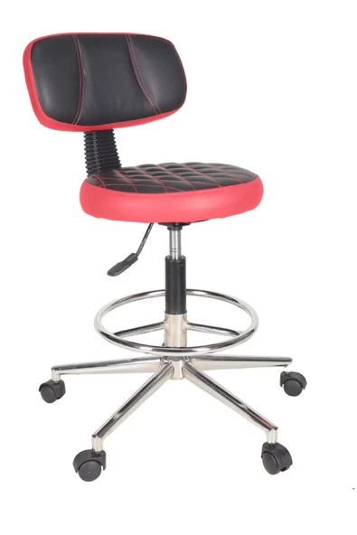 Gizmo Ofis Büro Döner Tekerlekli Çalışma Kasiyer Hekim Ayarli Tabure Sandalyesi B1000 Kırmızı ürün görseli 1