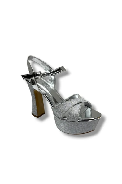 Defne 788-26 Simli Saten Çapraz Bant 30mm Platform Topuk Kadın Sandalet(12cm) ürün görseli 1