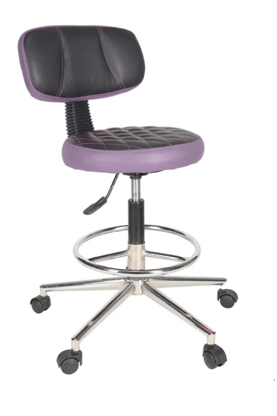 Gizmo Ofis Büro Döner Tekerlekli Çalışma Kasiyer Hekim Ayarli Tabure Sandalyesi B1000 Lila ürün görseli 1