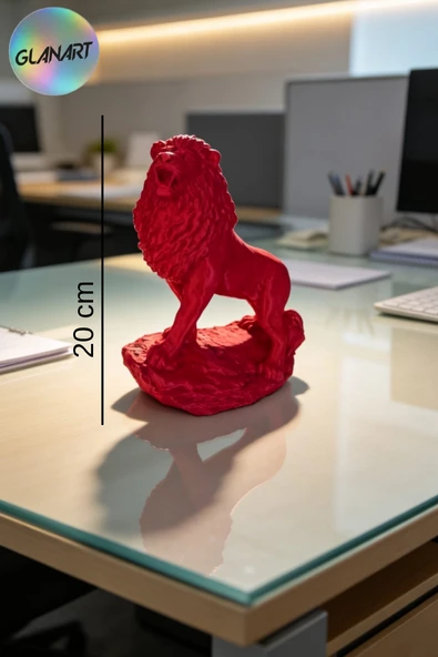 hediyelik 3 boyutlu aslan figürlü masa üstü biblo obje (3D filamet ) ateş kırmızısı 1 adet ürün görseli 1