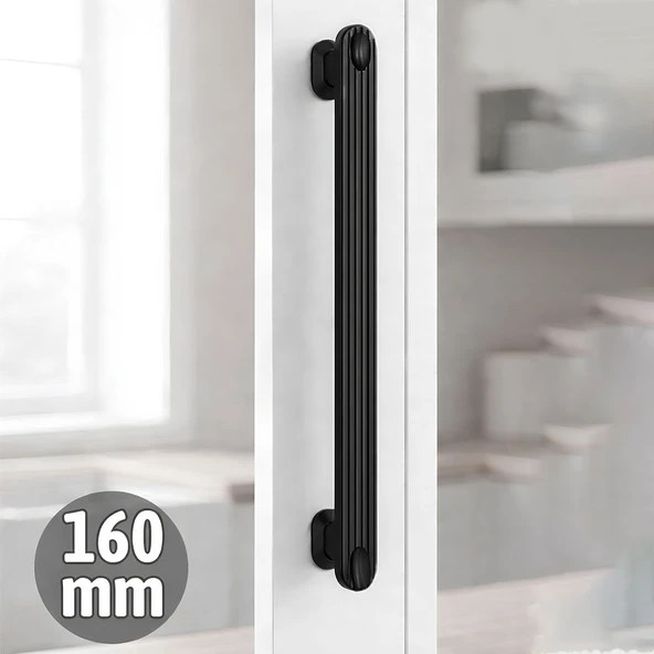 Özen Mat Siyah Çekmece Kulp 160 mm Modern Dolap Kapak Kulbu Dayanıklı Metal Şık Dekoratif Tasarım ürün görseli 1