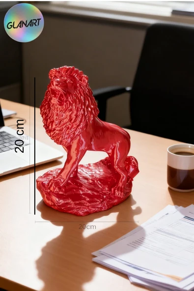 hediyelik 3 boyutlu aslan figürlü masa üstü biblo obje (3D filamet )  metalik pembe1 adet ürün görseli 1
