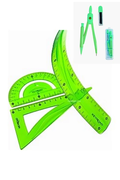 30 cm esnek cetvel takımı 4 lü set (CETVEL,PERGEL,AÇIÖLÇER VE METAL 0,7 UÇLU PERGELLİ SET) ürün görseli 1