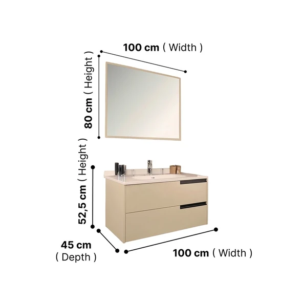 Kobos Eylül 100 cm Banyo Dolabı Seti Vanilla Grey - Resim 7
