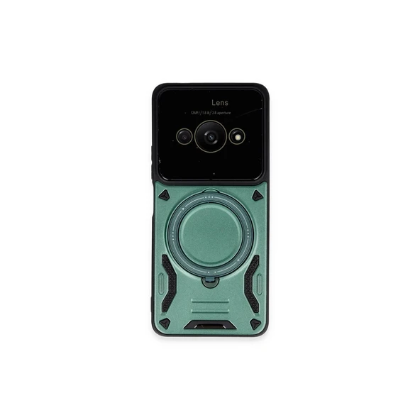 Xiaomi Poco C61 Kılıf Joy Lens Standlı Kapak - Koyu Yeşil ürün görseli 1