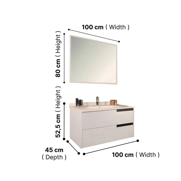 Kobos Eylül 100 cm Banyo Dolabı Seti Bianco - Resim 7