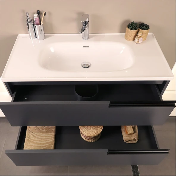 Kobos Eylül 100 cm Banyo Dolabı Seti Argento - Resim 6