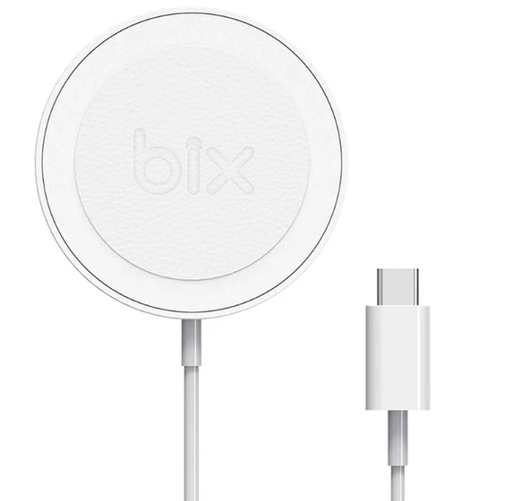 Bix BXMG17 15W Manyetik Kablosuz Hızlı Şarj Cihazı Type-C Girişli Taşınabilir Mıknatıslı Şarj Aleti Gümüş ürün görseli 1