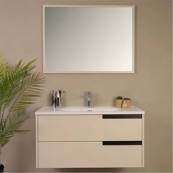 Kobos Eylül 100 cm Banyo Dolabı Seti Vanilla Grey - Resim 3
