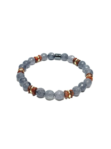 JTSS26BLK1841 FASETLİ CEYT JASPER HEMATİT DOĞALTAŞ GRİ 8 MM GARANTİLİ ESNEK JANTİ BİLEKLİK ürün görseli 1