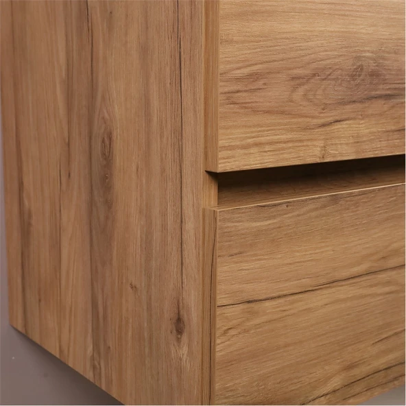 Kobos Simple 60 cm Çekmeceli Banyo Dolabı Seti Light Walnut - Resim 7