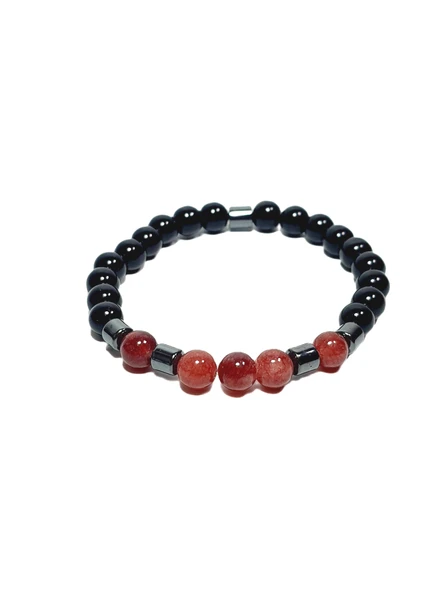 JTSS26BLK1846 AKİK ONYX HEMATİT DOĞALTAŞ SİYAH 8 MM GARANTİLİ ESNEK JANTİ BİLEKLİK ürün görseli 1