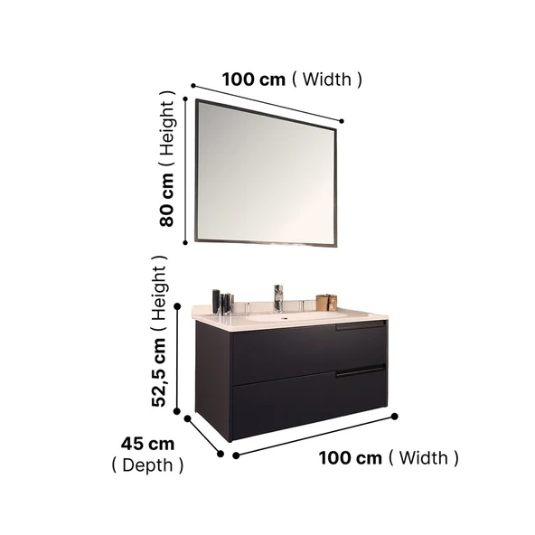 Kobos Eylül 100 cm Banyo Dolabı Seti Argento - Resim 8