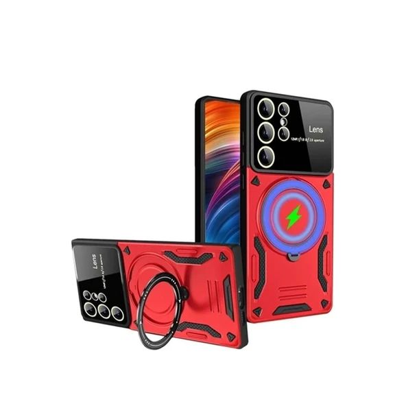 Samsung Galaxy S24 Ultra Kılıf Joy Lens Standlı Kapak - Kırmızı ürün görseli 1