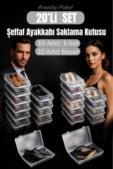 Metsar Home 20’li Set Şeffaf Ayakkabı Kutusu Erkek& Bayan– Ayakkabı Saklama Kutusu Düzenleyici Organizer ürün görseli 1